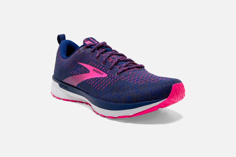 Brooks Running Shoes Womens Blue/Pink - Revel 4 Road - 0189-YXQSN